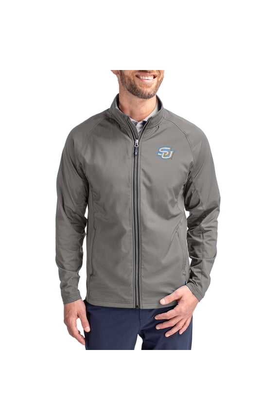 Men's Cutter & Buck Gray Southern University Jaguars Primary Logo Adapt Eco Knit Raglan Full-Zip Jacket