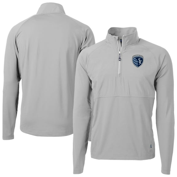 Men's-Cutter & Buck Gray/ Sporting Kansas City Adapt Eco Knit Hybrid Recycled Raglan Quarter-Zip Top
