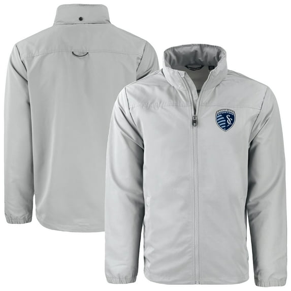 Men's Cutter & Buck Gray Sporting Kansas City Big & Tall Charter Eco Knit Recycled Full-Zip Hoodie Jacket