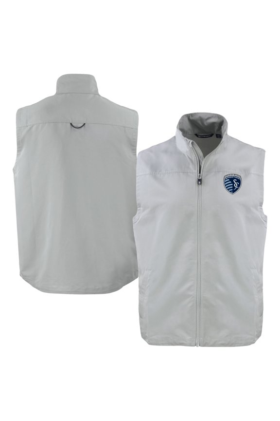 Men's Cutter & Buck Gray Sporting Kansas City Big & Tall Charter Eco Recycled Full-Zip Vest