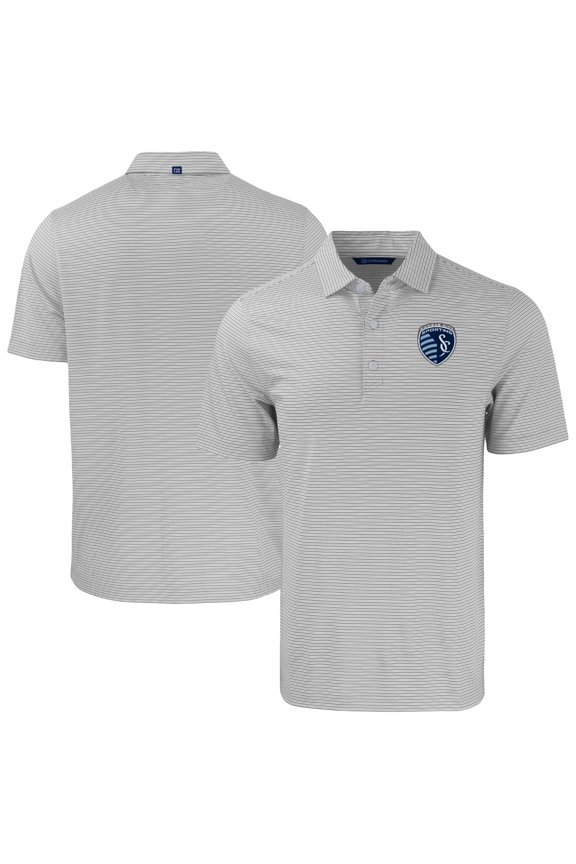 Men's-Cutter & Buck Gray Sporting Kansas City Big & Tall Forge Eco Double Stripe Stretch Recycled Polo