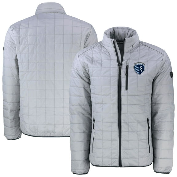 Men's-Cutter & Buck Gray Sporting Kansas City Big & Tall Rainier PrimaLoft Eco Insulated Full-Zip Puffer Jacket