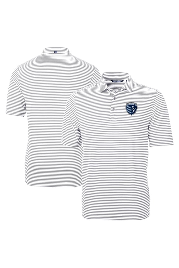 Men's-Cutter & Buck  Gray Sporting Kansas City Big & Tall Virtue Eco Pique Stripe Recycled Polo