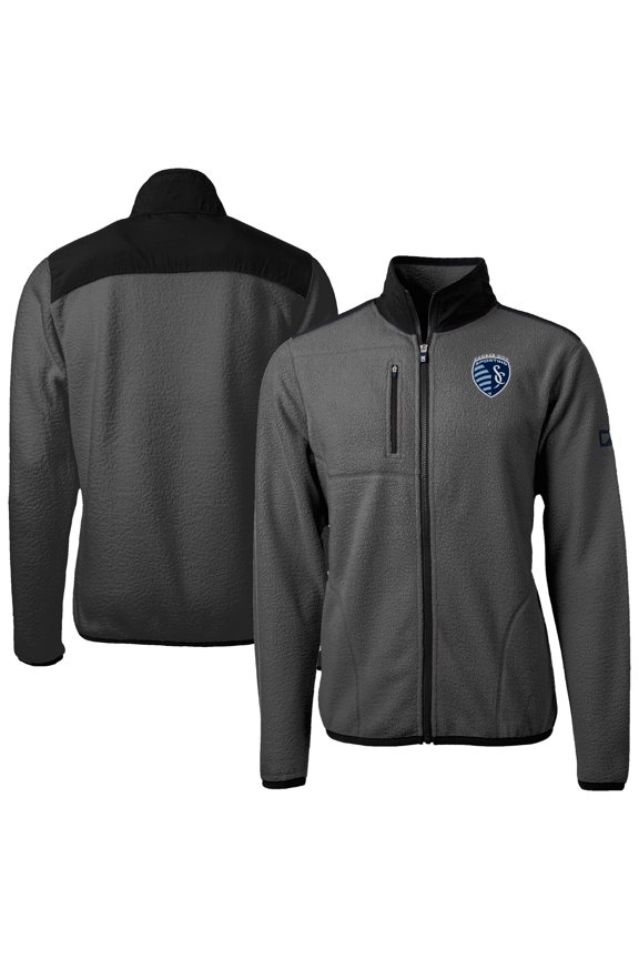Men's-Cutter & Buck  Gray Sporting Kansas City Cascade Eco Fleece Full-Zip Jacket