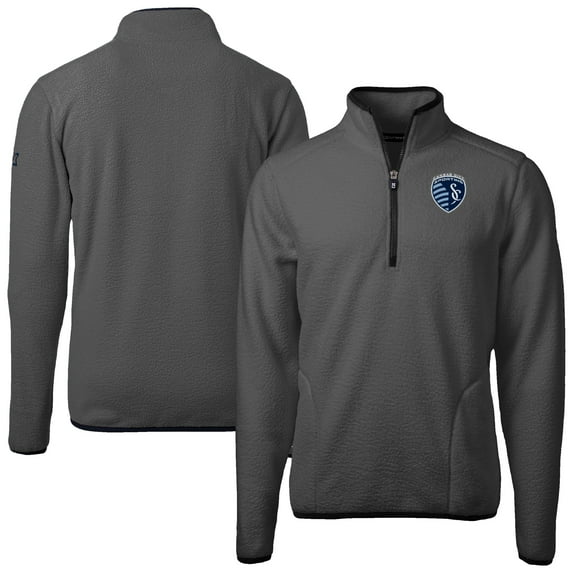 Men's-Cutter & Buck Gray Sporting Kansas City Cascade Eco Fleece Quarter-Zip Jacket