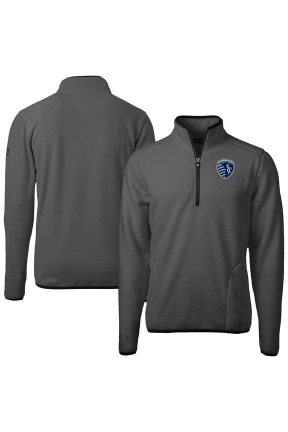 Men's-Cutter & Buck Gray Sporting Kansas City Cascade Eco Fleece Quarter-Zip Jacket