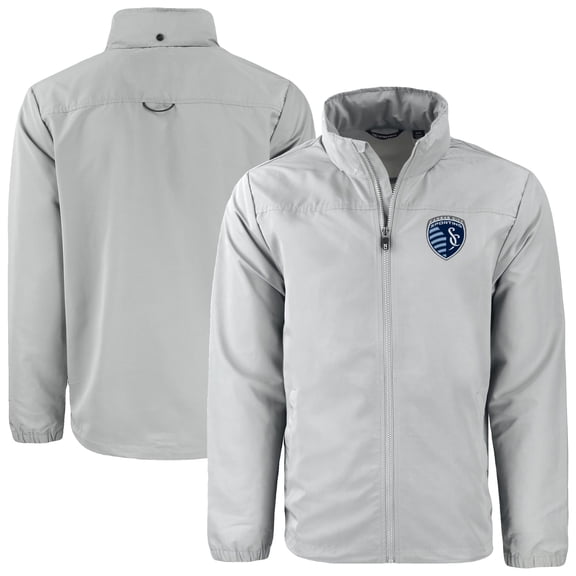 Men's-Cutter & Buck  Gray Sporting Kansas City Charter Eco Recycled Full-Zip Jacket