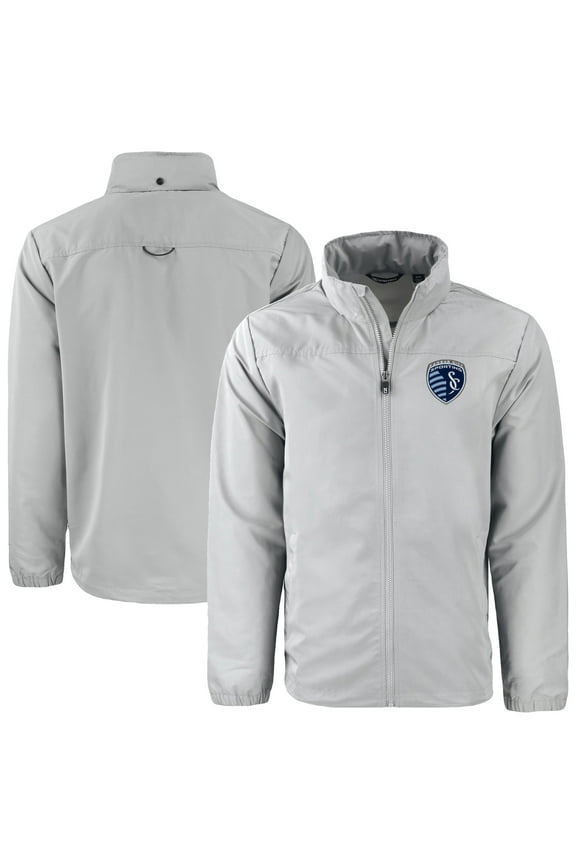 Men's-Cutter & Buck  Gray Sporting Kansas City Charter Eco Recycled Full-Zip Jacket