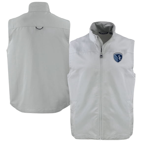 Men's-Cutter & Buck  Gray Sporting Kansas City Charter Eco Recycled Full-Zip Vest