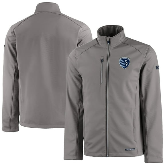 Men's-Cutter & Buck Gray Sporting Kansas City Evoke Eco Softshell Recycled Full-Zip Jacket