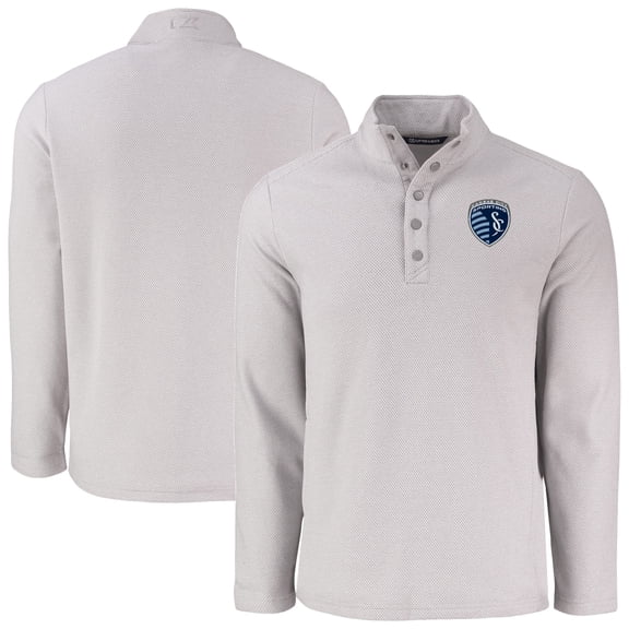Men's-Cutter & Buck  Gray Sporting Kansas City Hunts Point Eco Textured Fleece Recycled Quarter-Snap Pullover Top