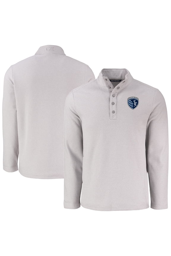 Men's-Cutter & Buck Gray Sporting Kansas City Hunts Point Eco Textured Fleece Recycled Quarter-Snap Pullover Top