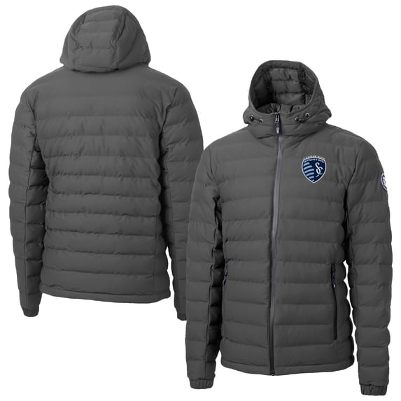 Men's-Cutter & Buck Gray Sporting Kansas City Mission Ridge Repreve Eco Insulated Hooded Puffer Jacket