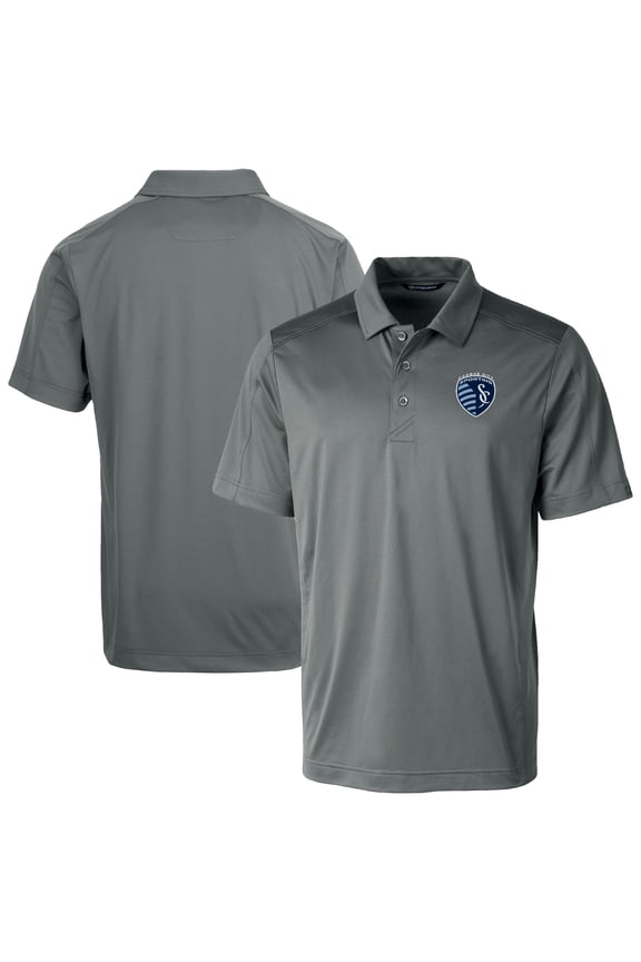 Men's-Cutter & Buck Gray Sporting Kansas City Prospect Eco Textured Stretch Recycled Polo