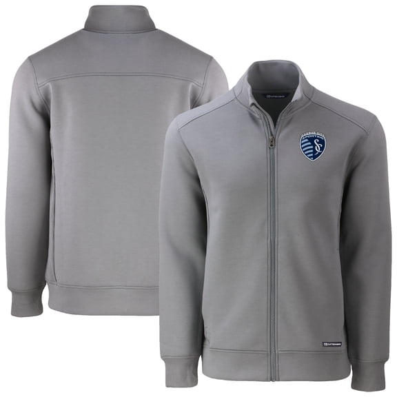 Men's-Cutter & Buck  Gray Sporting Kansas City Roam Eco Tri-Blend Recycled Full-Zip Jacket