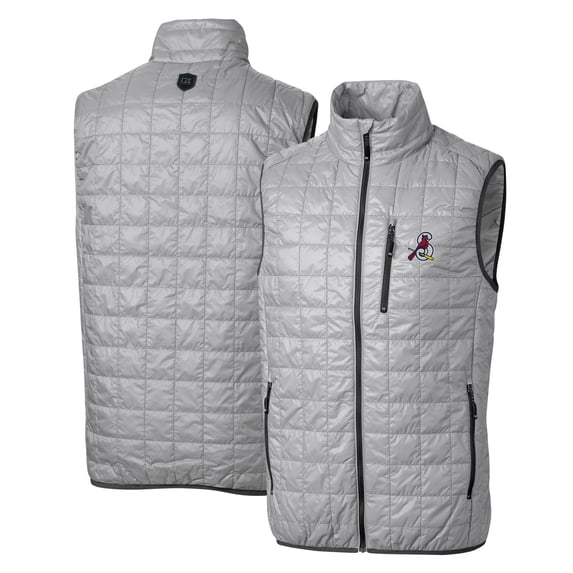 Men's Cutter & Buck Gray Springfield Cardinals Rainier PrimaLoft Eco Insulated Full-Zip Puffer Vest