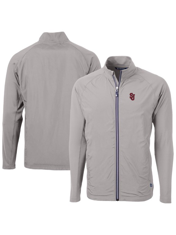 Men's Cutter & Buck Gray St. John's Red Storm Adapt Eco Knit Hybrid Recycled Full-Zip Jacket