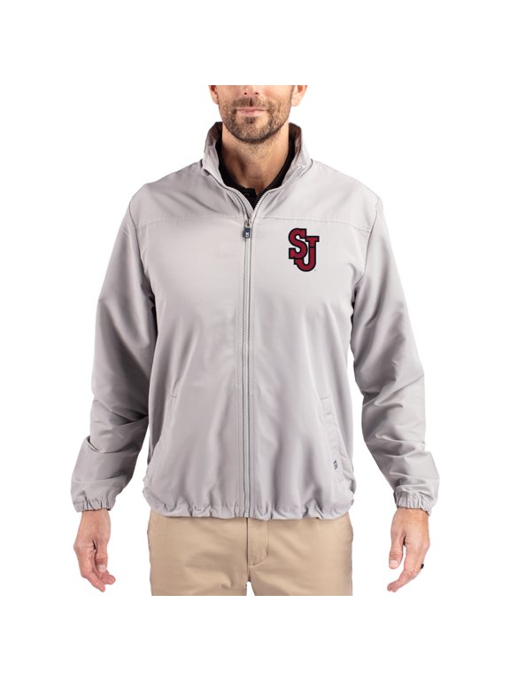 Men's Cutter & Buck Gray St. John's Red Storm Charter Eco Recycled Full-Zip Jacket
