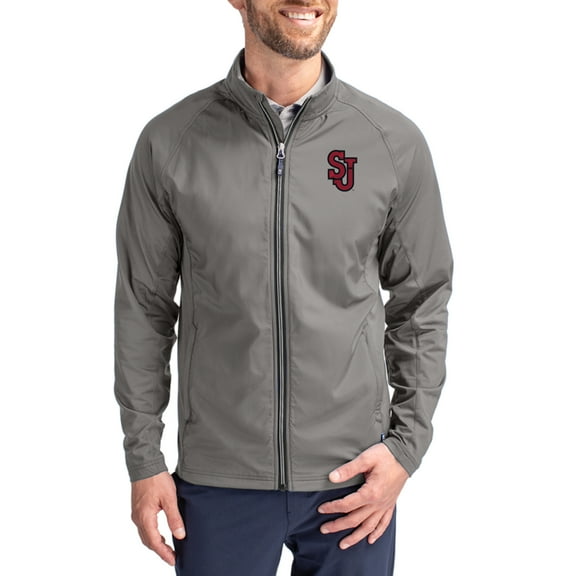 Men's Cutter & Buck Gray St. John's Red Storm Primary Logo Adapt Eco Knit Raglan Full-Zip Jacket