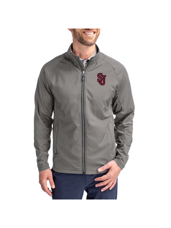 Men's Cutter & Buck Gray St. John's Red Storm Primary Logo Adapt Eco Knit Raglan Full-Zip Jacket