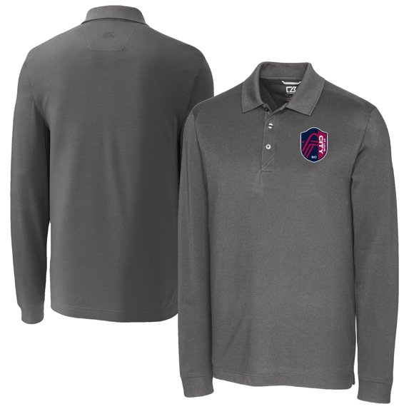 Men's-Cutter & Buck Gray St. Louis City SC Big & Tall Advantage Eco Tri-Blend Pique Long Sleeve Polo