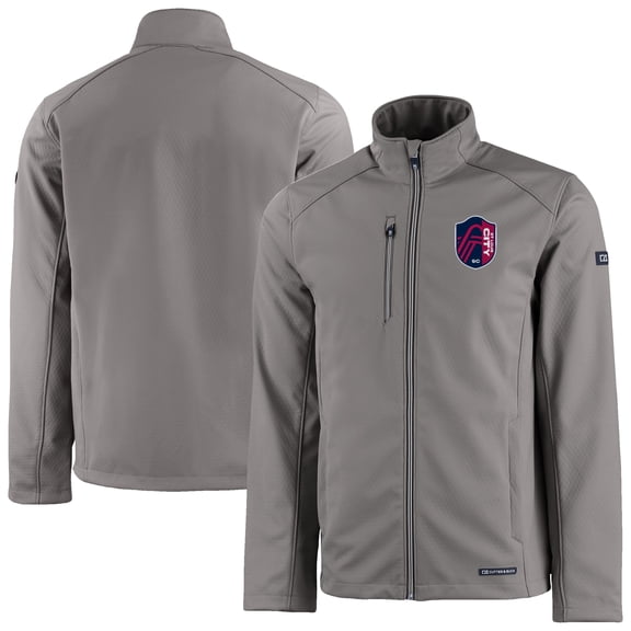 Men's-Cutter & Buck Gray St. Louis City SC Evoke Eco Softshell Recycled Full-Zip Jacket