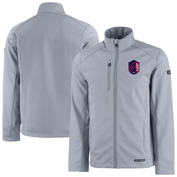 Men's-Cutter & Buck Gray St. Louis City SC Evoke Eco Softshell Recycled Full-Zip Jacket