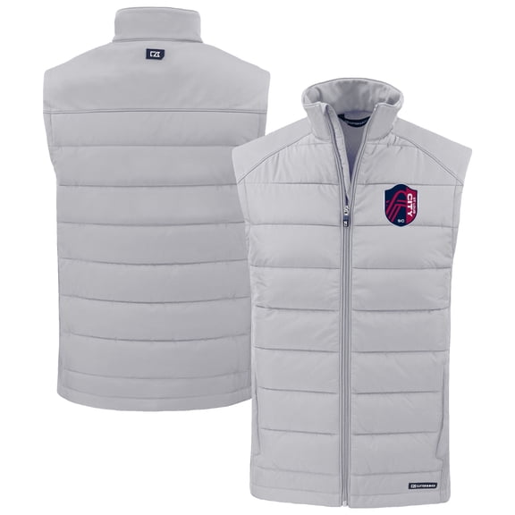 Men's-Cutter & Buck  Gray St. Louis City SC Evoke Hybrid Eco Softshell Recycled Full-Zip Vest
