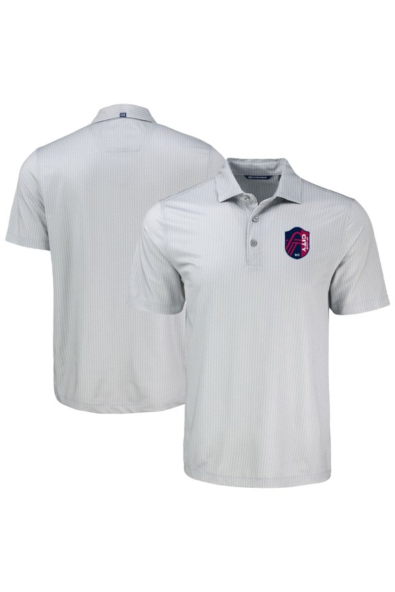 Men's-Cutter & Buck Gray St. Louis City SC Pike Eco Shadow Check Print Recycled Polo