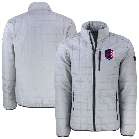 Men's-Cutter & Buck Gray St. Louis City SC Rainier PrimaLoft Eco Insulated Full-Zip Puffer Jacket