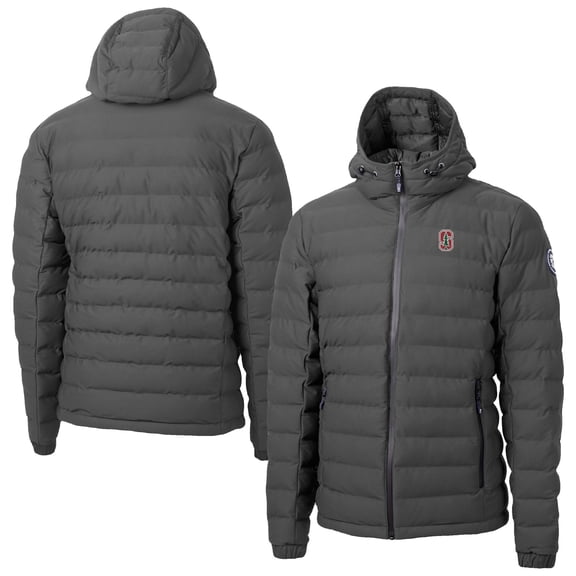 Men's-Cutter & Buck  Gray Stanford Cardinal Mission Ridge Eco Insulated Repreve Hooded Full-Zip Puffer Jacket