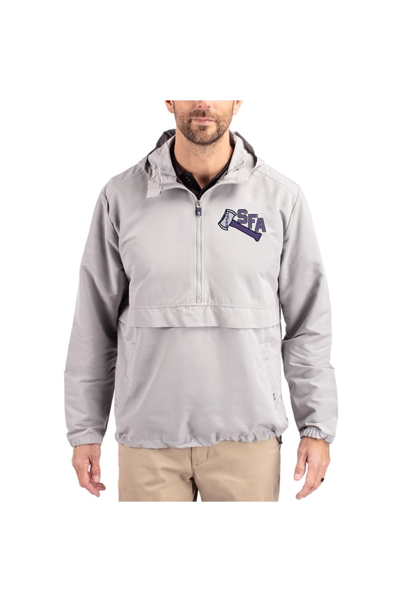 Men's Cutter & Buck Gray Stephen F Austin Lumberjacks Charter Eco Recycled Half-Zip Anorak Jacket