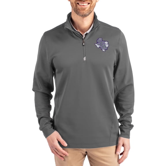 Men's-Cutter & Buck  Gray Stephen F Austin Lumberjacks DryTec Traverse Stretch Eco Tri-Blend Quarter-Zip Pullover