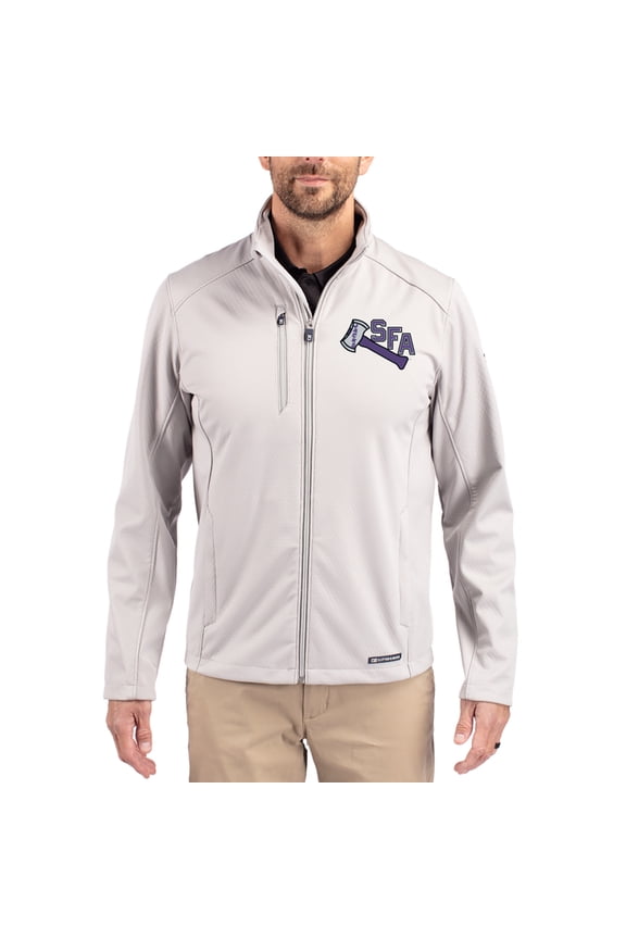 Men's Cutter & Buck Gray Stephen F Austin Lumberjacks Evoke Eco Softshell Recycled Full-Zip Jacket