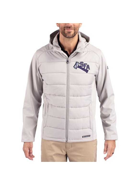 Men's Cutter & Buck Gray Stephen F Austin Lumberjacks Evoke Hybrid Eco Softshell Recycled Full Zip Hooded Jacket