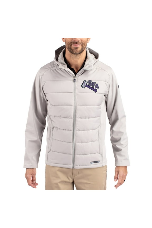Men's Cutter & Buck Gray Stephen F Austin Lumberjacks Evoke Hybrid Eco Softshell Recycled Full Zip Hooded Jacket