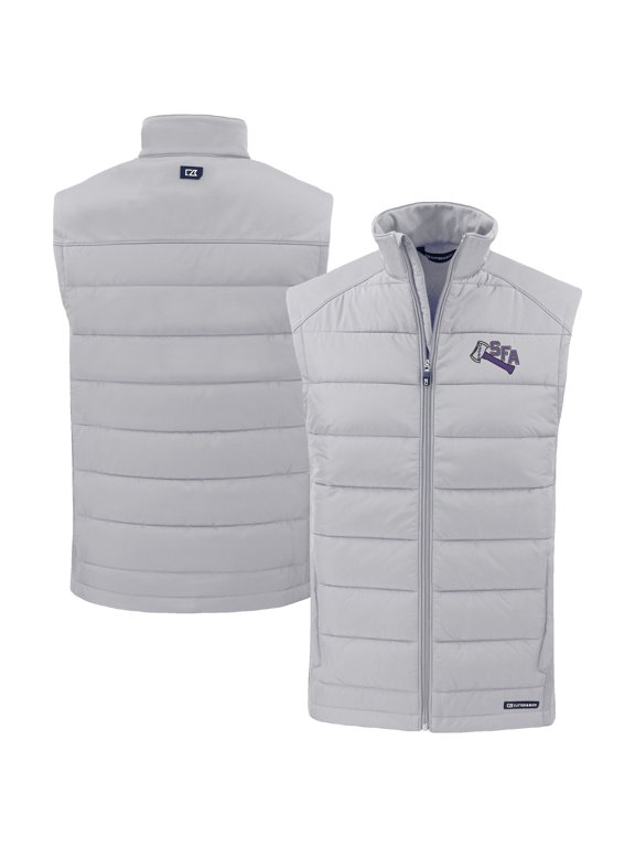 Men's Cutter & Buck Gray Stephen F Austin Lumberjacks Evoke Hybrid Eco Softshell Recycled Full-Zip Vest