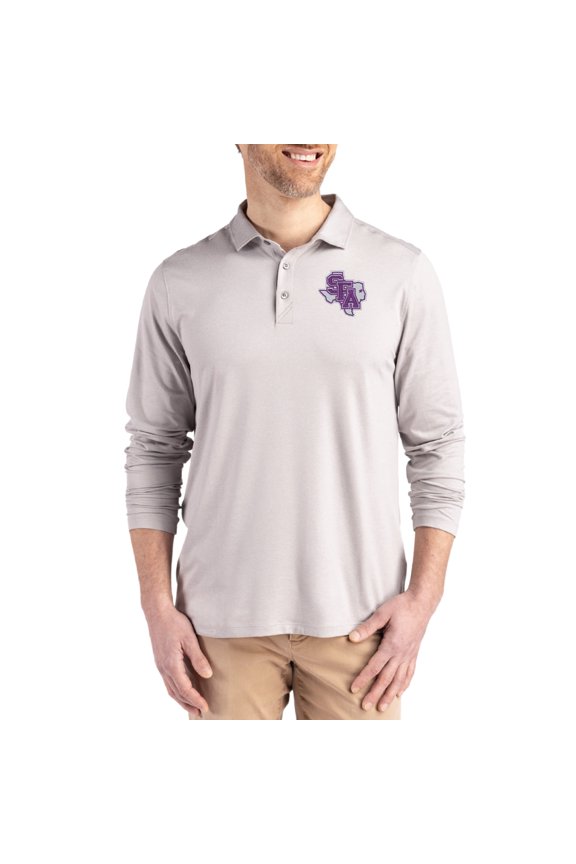 Men's Cutter & Buck Gray Stephen F Austin Lumberjacks Primary Coastline Epic Comfort Long-Sleeve Polo