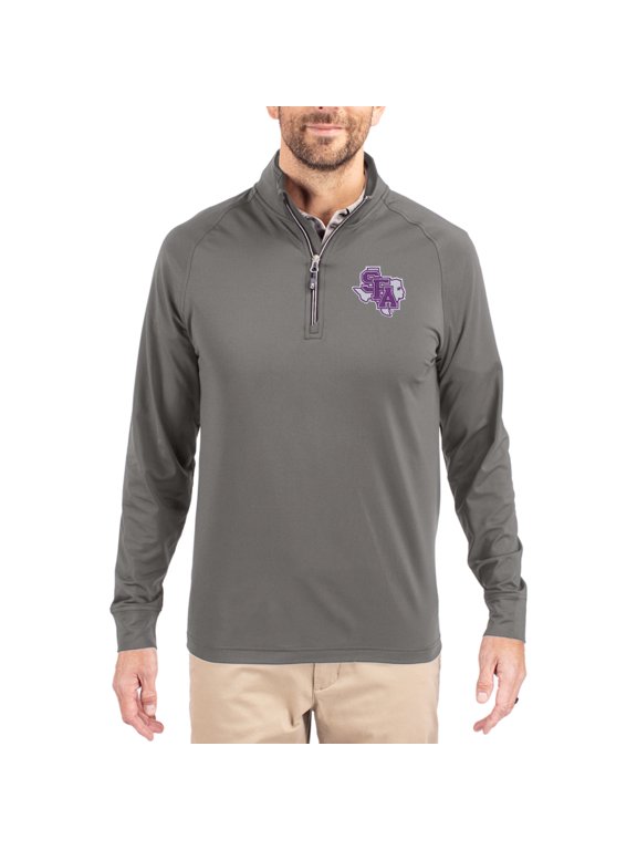 Men's Cutter & Buck Gray Stephen F Austin Lumberjacks Primary Logo Adapt Eco Knit Stretch Raglan Quarter-Zip Pullover