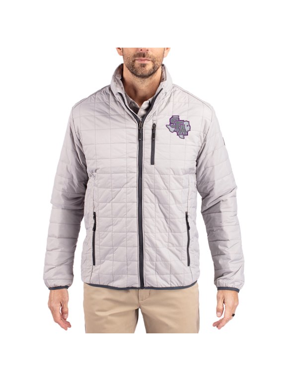 Men's-Cutter & Buck Gray Stephen F Austin Lumberjacks Rainier Eco Insulated PrimaLoft Full-Zip Puffer Jacket