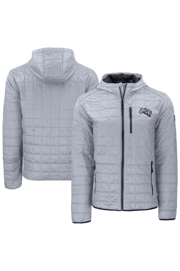 Men's-Cutter & Buck Gray Stephen F Austin Lumberjacks Rainier Eco PrimaLoft Hooded Full-Zip Jacket