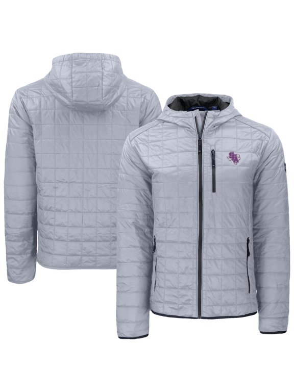 Men's-Cutter & Buck Gray Stephen F Austin Lumberjacks Rainier Eco PrimaLoft Hooded Full-Zip Jacket