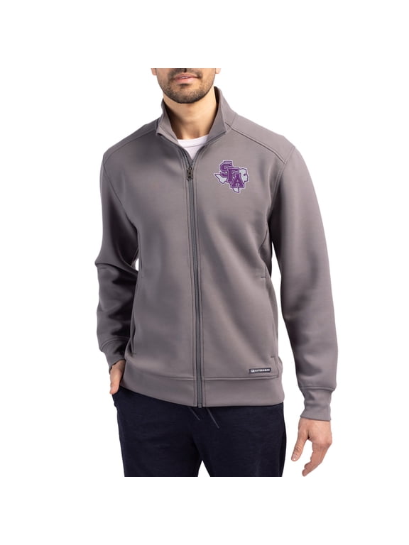 Men's-Cutter & Buck Gray Stephen F Austin Lumberjacks Roam Eco Recycled Full-Zip Jacket