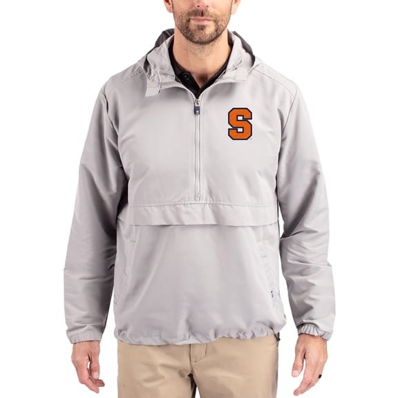 Men's Cutter & Buck Gray Syracuse Orange Charter Eco Recycled Half-Zip Anorak Jacket