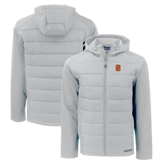 Men's Cutter & Buck Gray Syracuse Orange Evoke Hybrid Eco Softshell Recycled Full-Zip Hoodie Jacket