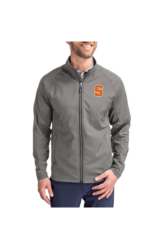 Men's Cutter & Buck Gray Syracuse Orange Primary Logo Adapt Eco Knit Raglan Full-Zip Jacket