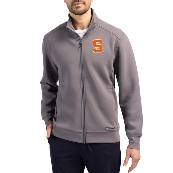 Men's-Cutter & Buck Gray Syracuse Orange Roam Eco Recycled Full-Zip Jacket