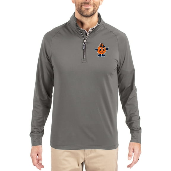Men's Cutter & Buck Gray Syracuse Orange Vault Logo Adapt Eco Knit Stretch Raglan Quarter-Zip Pullover