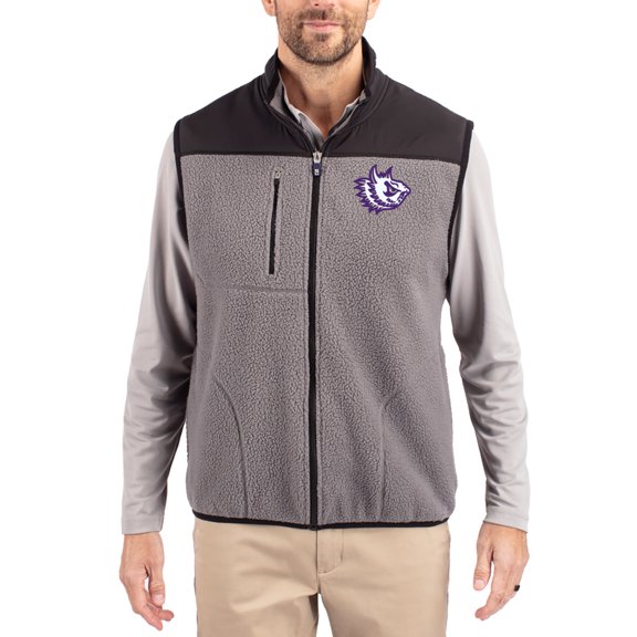Men's Cutter & Buck Gray TCU Horned Frogs Cascade Eco Fleece Full-Zip Vest