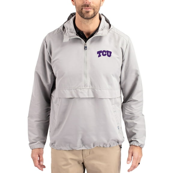 Men's Cutter & Buck Gray TCU Horned Frogs Charter Eco Recycled Half-Zip Anorak Jacket